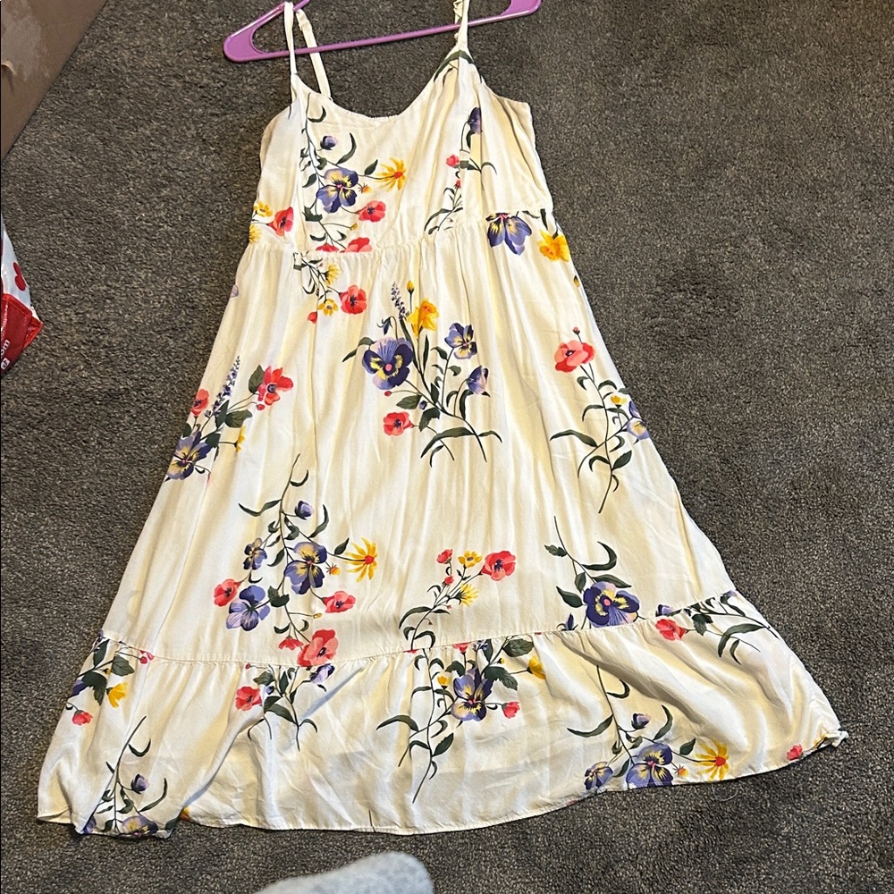 Old Navy Cream Floral Sundress with Pink Yellow and Purple Flowers